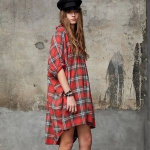 DO + BE Plaid Gathered Button Down Shirt Dress